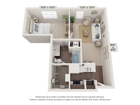 a floor plan of a 1 bedroom with a bathroom